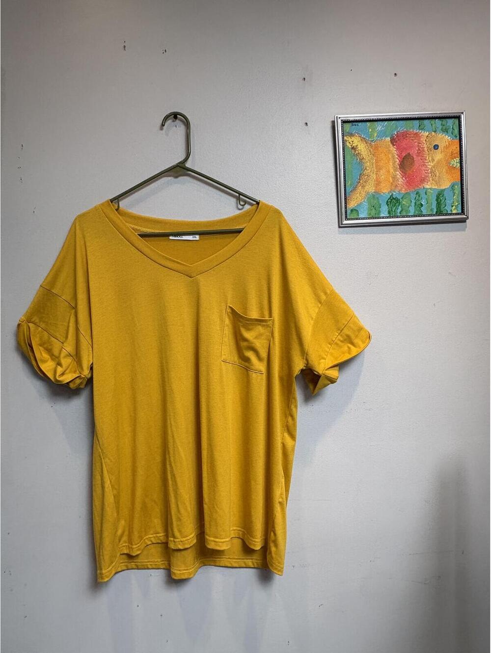 Miholl Mustard Yellow V-Neck Short Sleeve T-Shirt XXL